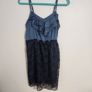 Xhilaration Juniors Sleeveless Strap Ruffle Blue and Black Lace Dress, size S
